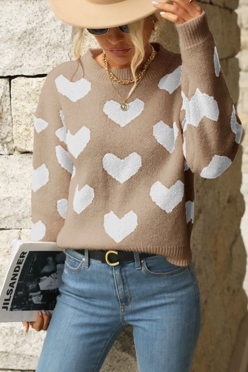 Romantic Pink Heart Pattern Sweater