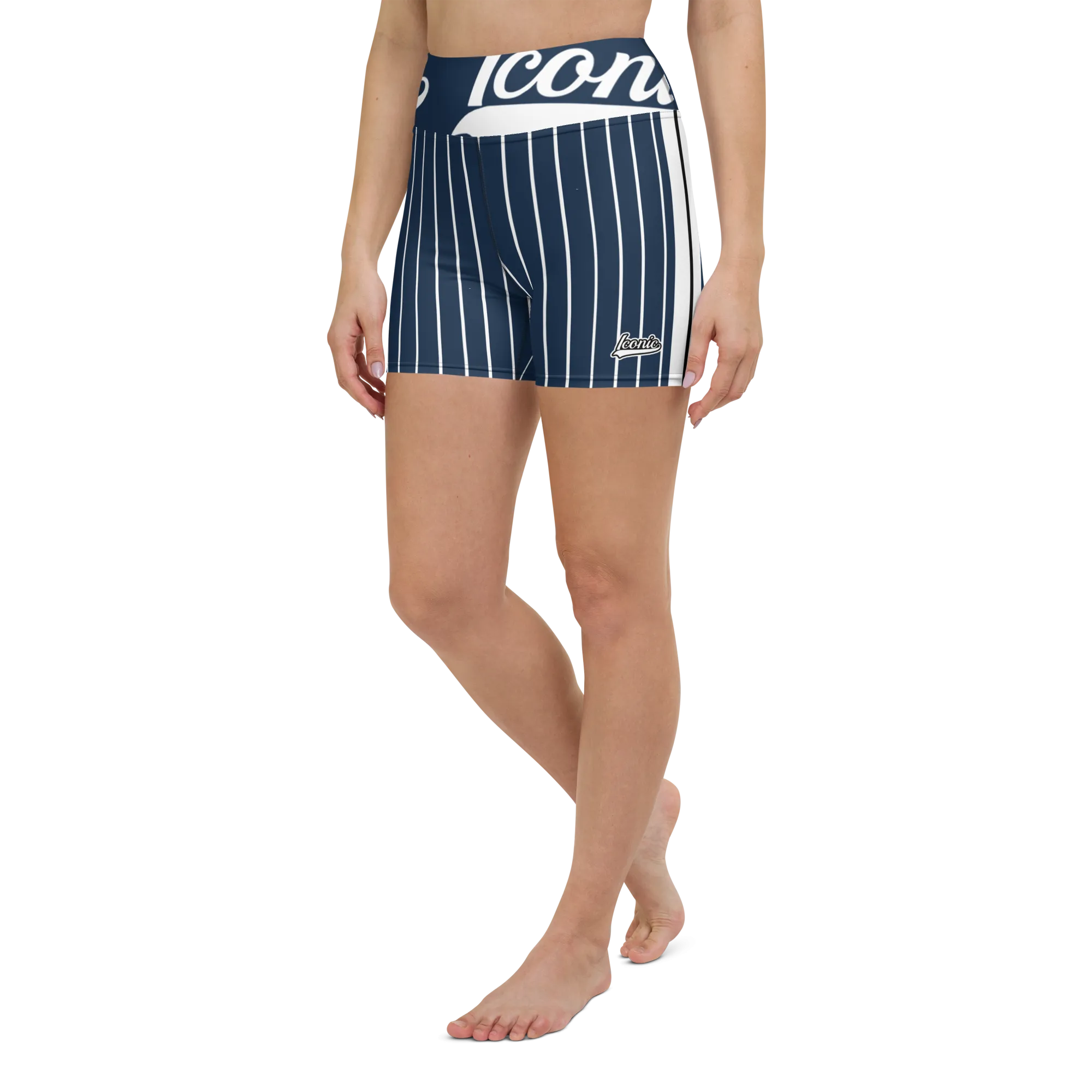 ROYAL Team Iconic. Athletix Yoga Shorts Pinstripe Navy and Wh