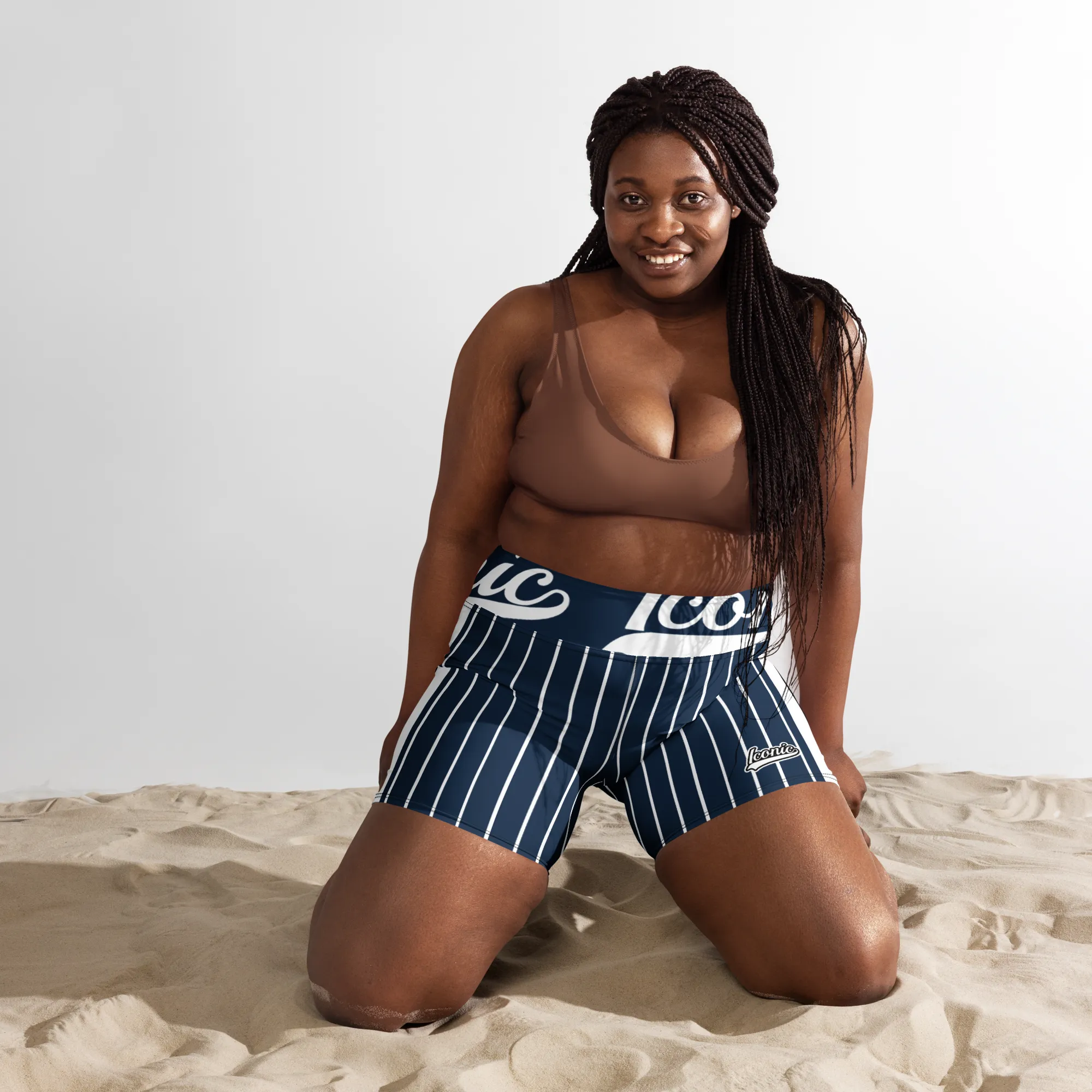 ROYAL Team Iconic. Athletix Yoga Shorts Pinstripe Navy and Wh