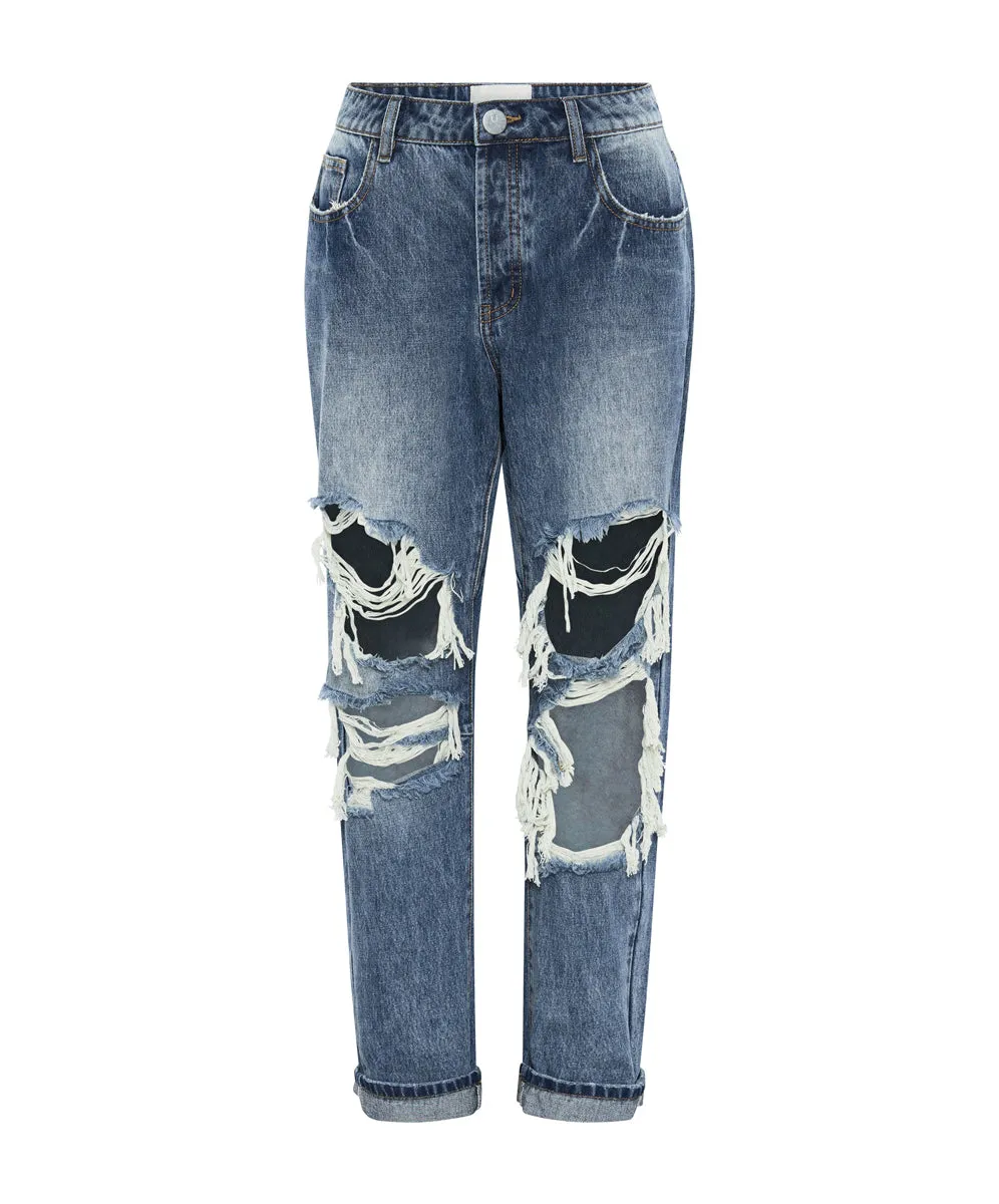 Saints Low Waist Boyfriend Denim Jeans - Blue Love