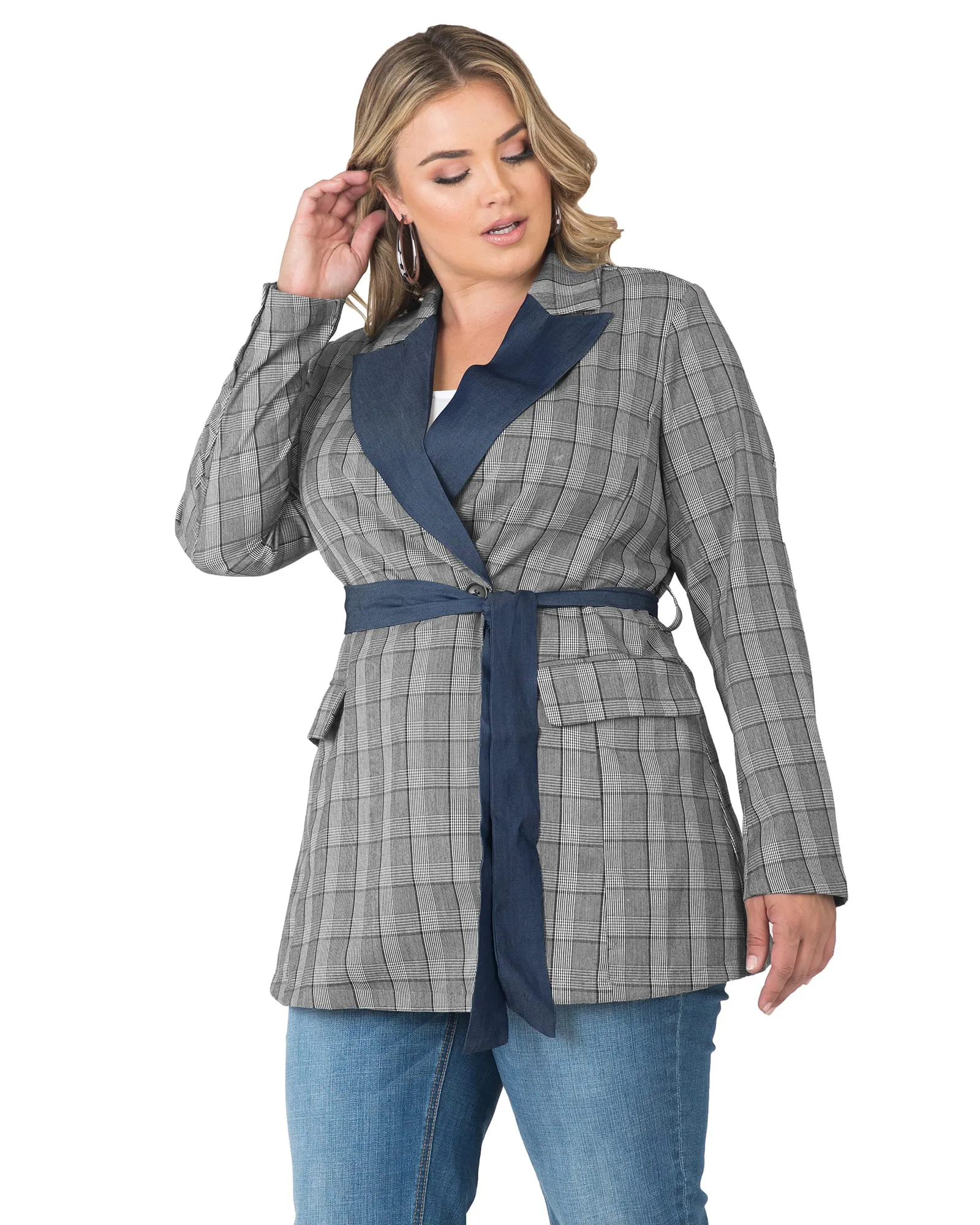 Selma Wrap Blazer | Black & White Plaid