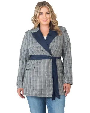 Selma Wrap Blazer | Black & White Plaid
