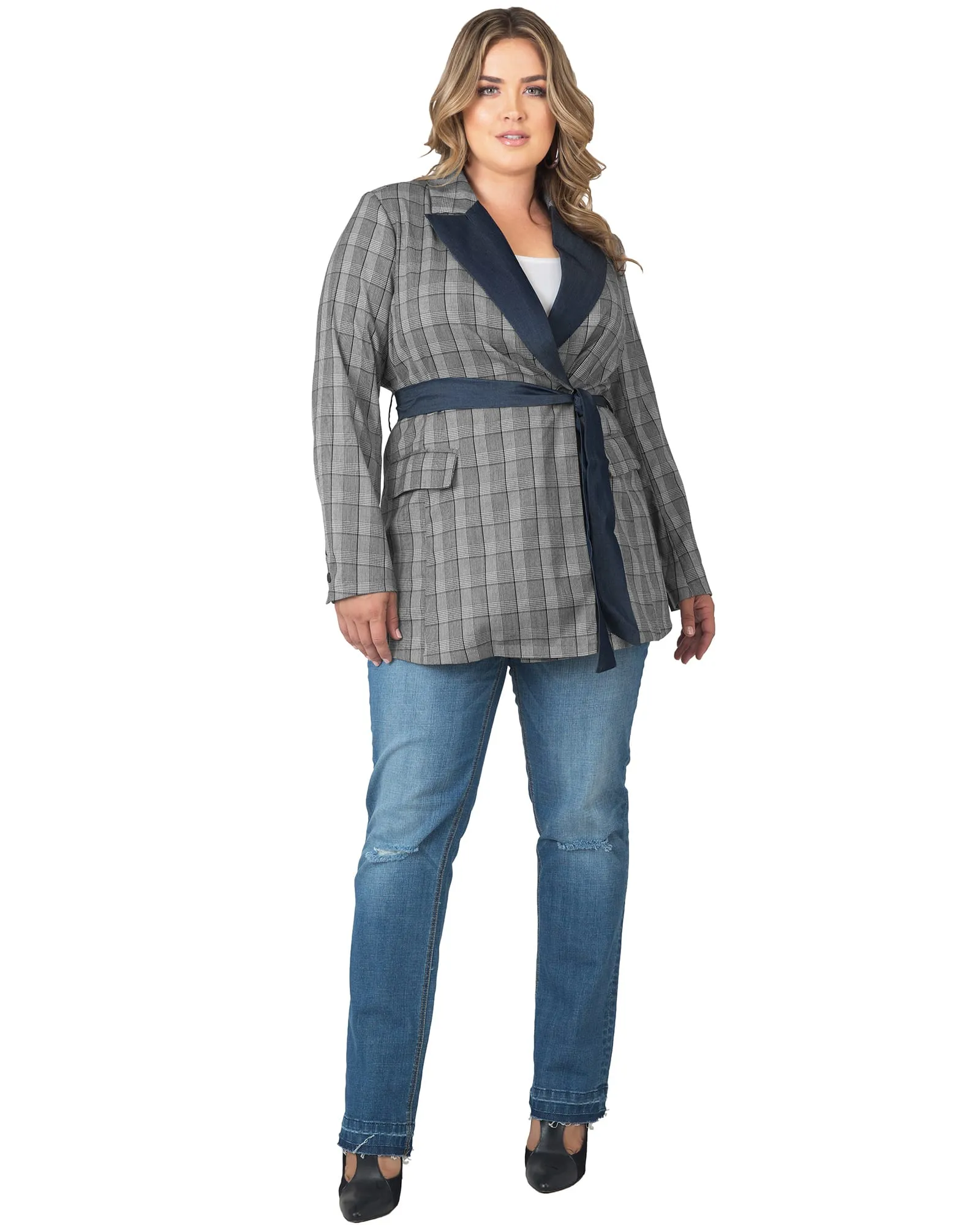 Selma Wrap Blazer | Black & White Plaid