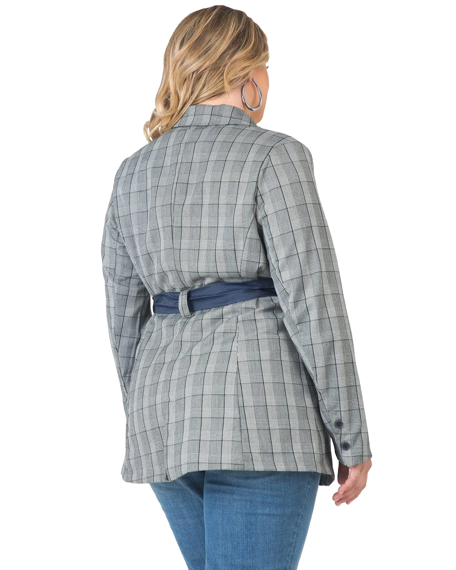 Selma Wrap Blazer | Black & White Plaid