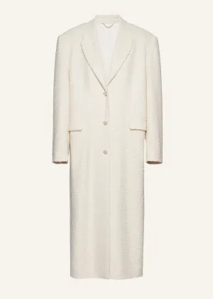 Single breasted long coat in beige bouclé