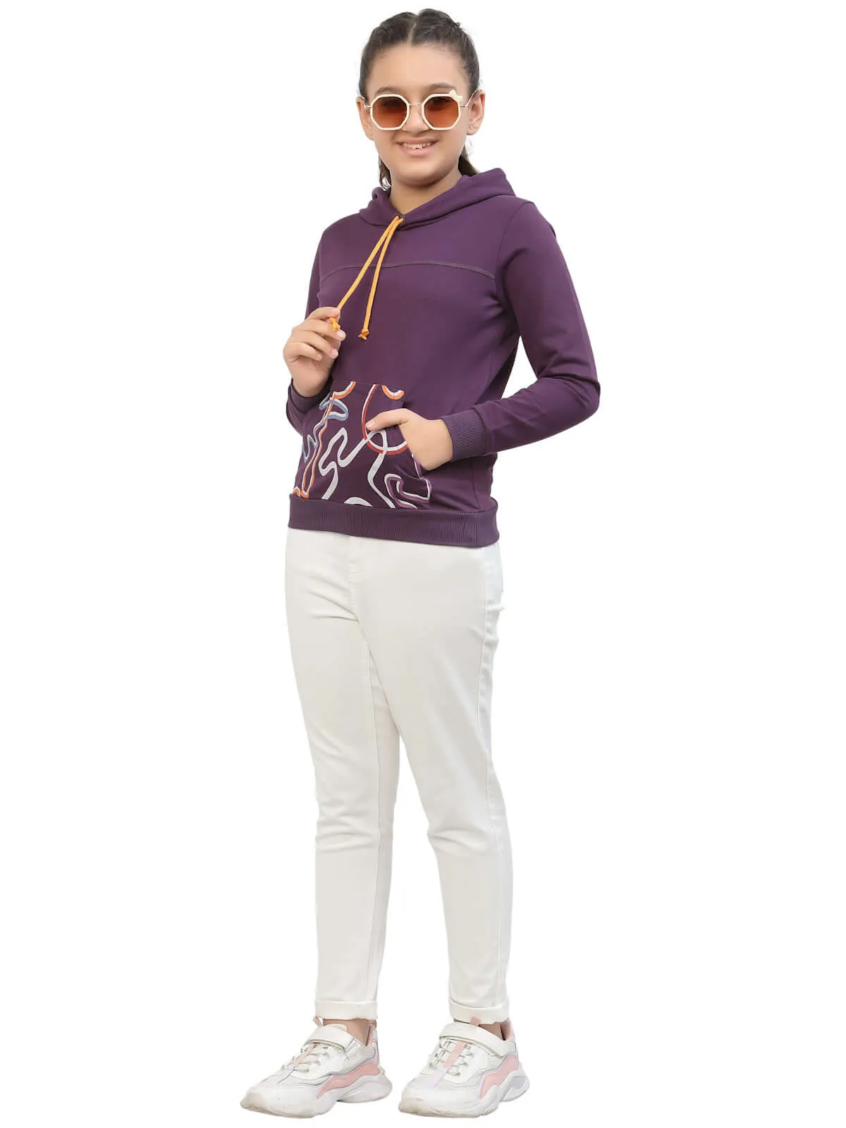 Spunkies Zig-Zag Printed Organic Cotton Hoodie Voilet