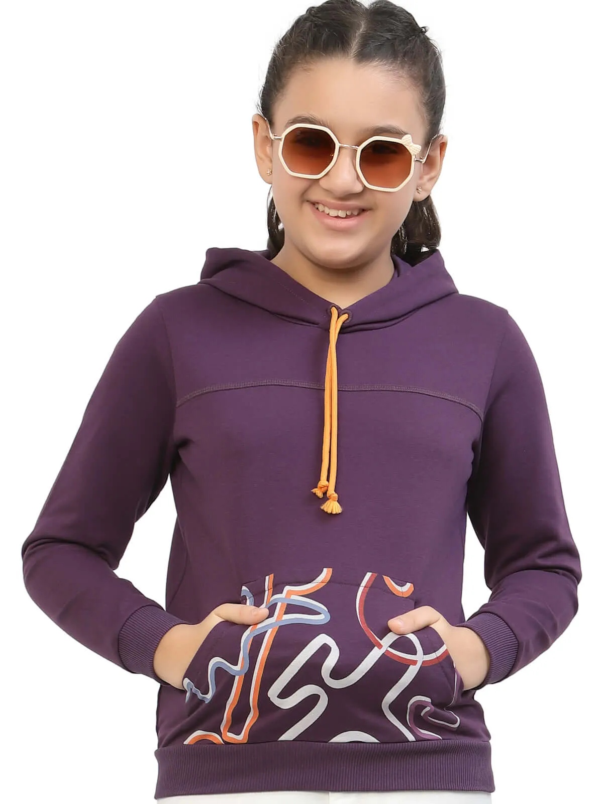 Spunkies Zig-Zag Printed Organic Cotton Hoodie Voilet