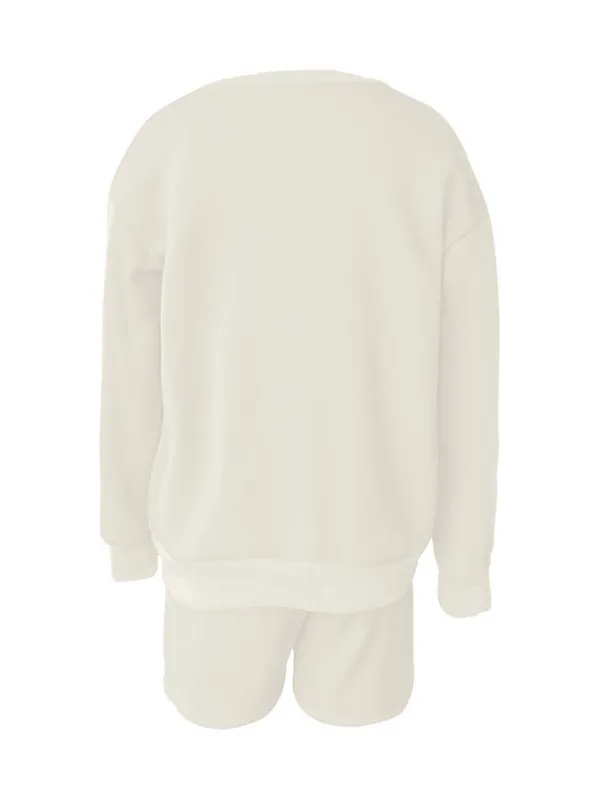 Street Style "White Fox" Print Sweatshirt & Sweatshorts Set