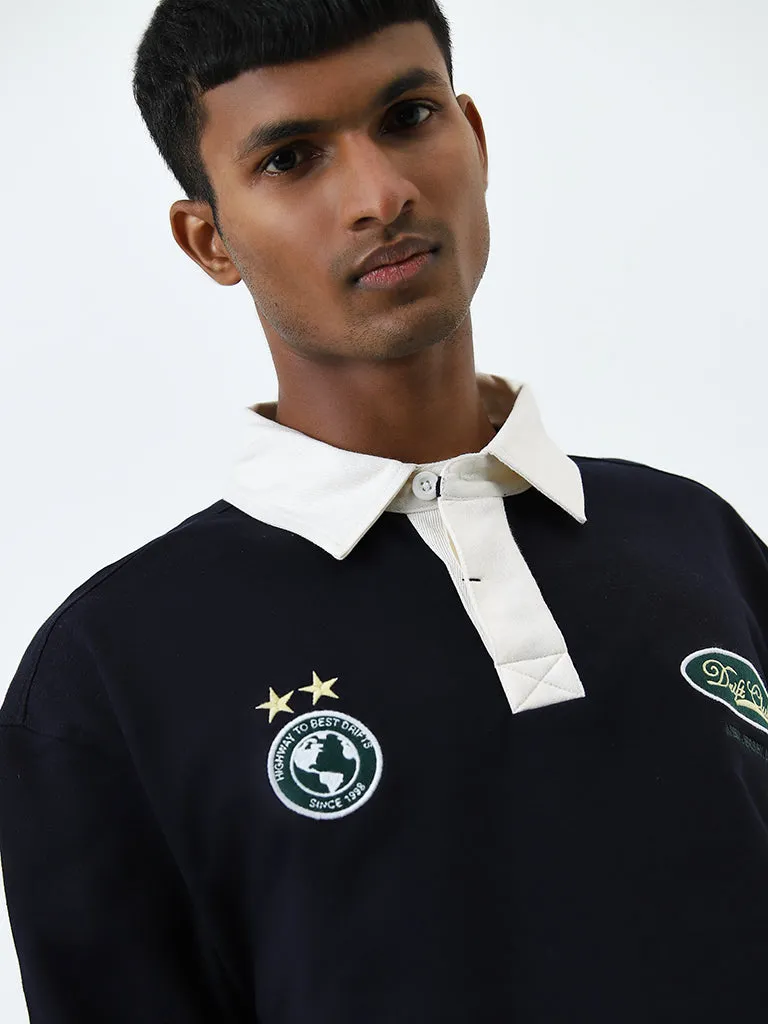 Studiofit Navy Embroidered Relaxed-Fit Cotton Sweatshirt