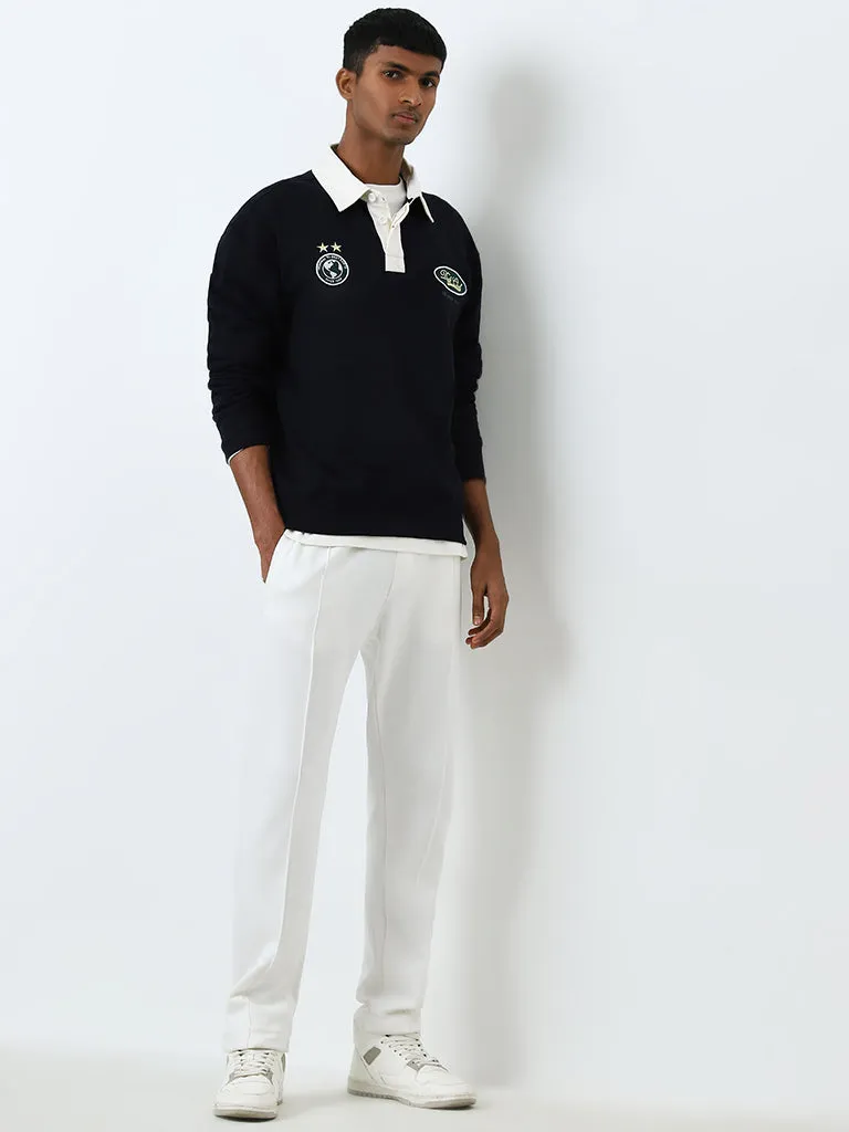 Studiofit Navy Embroidered Relaxed-Fit Cotton Sweatshirt