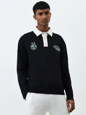 Studiofit Navy Embroidered Relaxed-Fit Cotton Sweatshirt