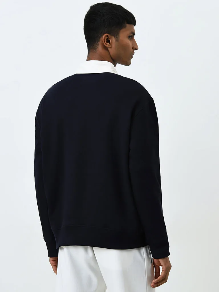 Studiofit Navy Embroidered Relaxed-Fit Cotton Sweatshirt
