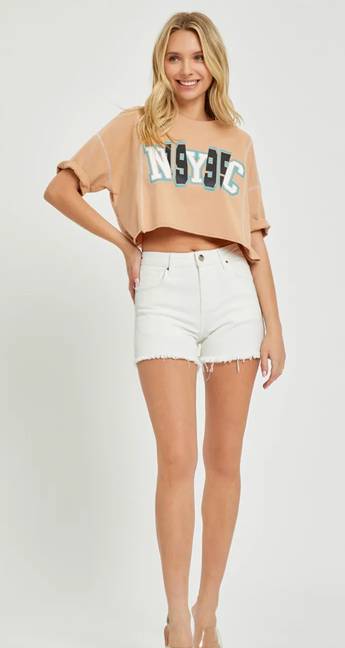 TUMMY CONTROL HIGH RISE FRAY HEM SHORTS