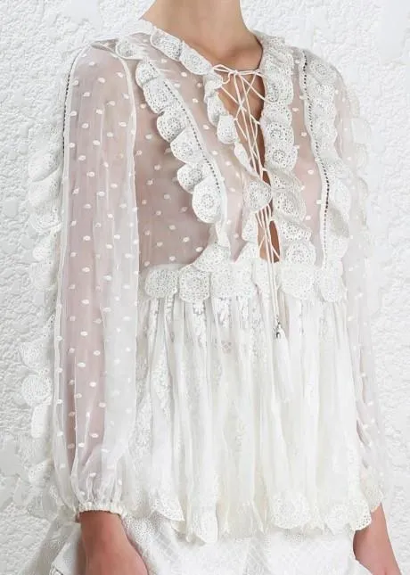 'Valour' Scallop Ruffle Blouse, White