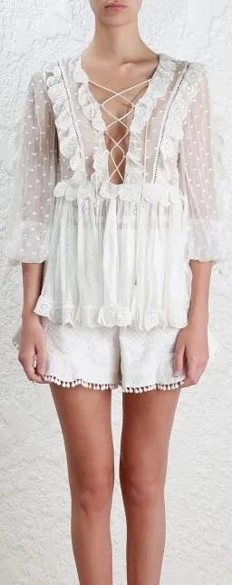'Valour' Scallop Ruffle Blouse, White
