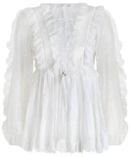 'Valour' Scallop Ruffle Blouse, White