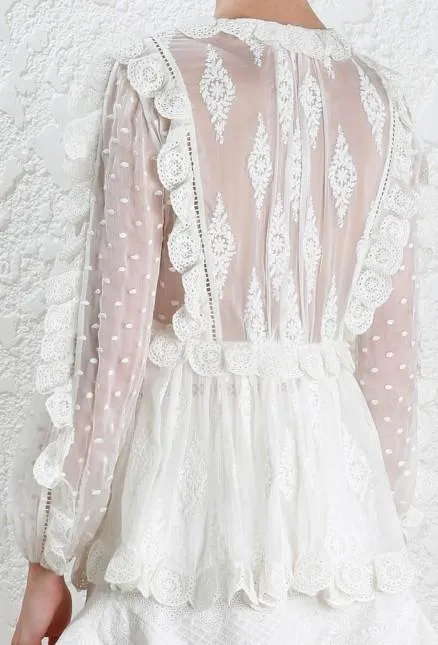 'Valour' Scallop Ruffle Blouse, White