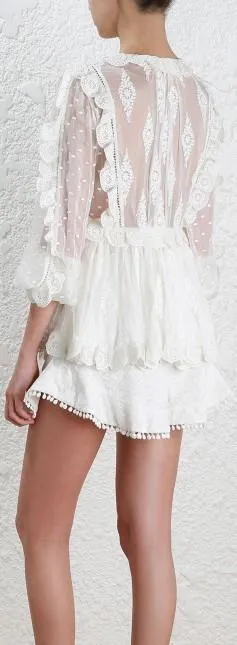 'Valour' Scallop Ruffle Blouse, White