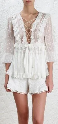 'Valour' Scallop Ruffle Blouse, White