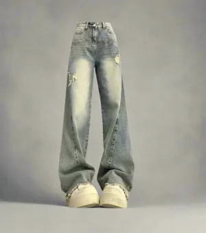 Vintage Fade Distressed Wide-Leg Jeans