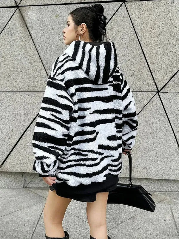 Wenkouban-Winter outfits Christmas Cozy Animal Print Pocket Sweatshirt Hooded Jacket