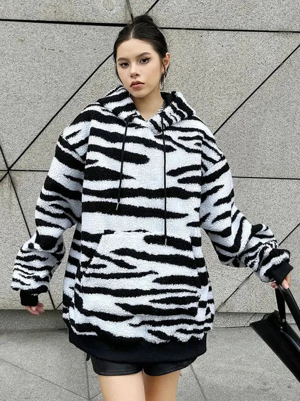 Wenkouban-Winter outfits Christmas Cozy Animal Print Pocket Sweatshirt Hooded Jacket