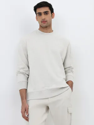 WES Casuals Light Grey Relaxed Fit Cotton Blend Sweatshirt