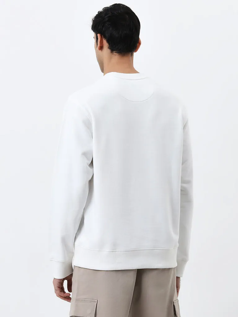 WES Casuals White Relaxed-Fit Cotton Blend Sweatshirt