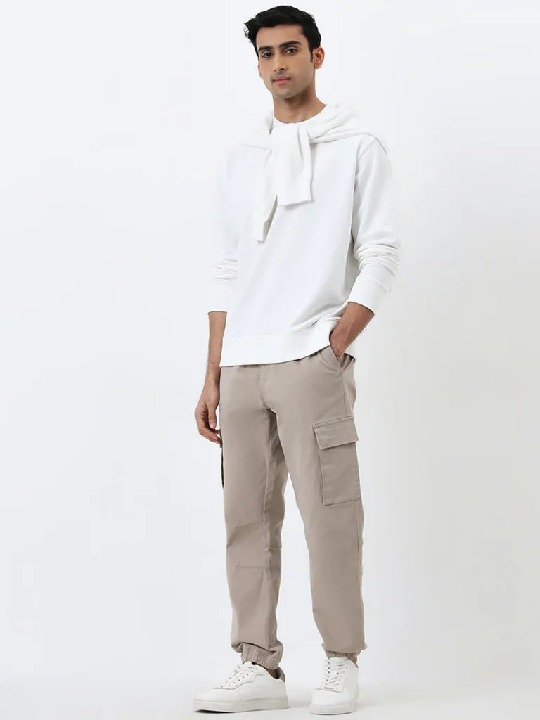 WES Casuals White Relaxed-Fit Cotton Blend Sweatshirt