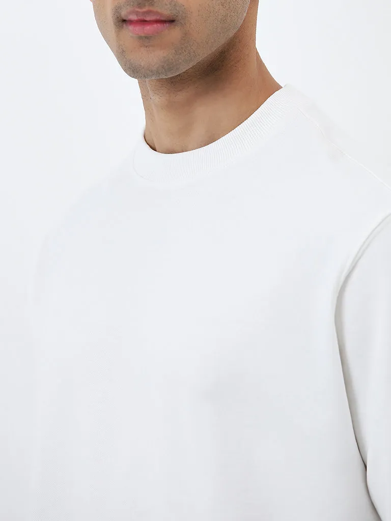 WES Casuals White Relaxed-Fit Cotton Blend Sweatshirt