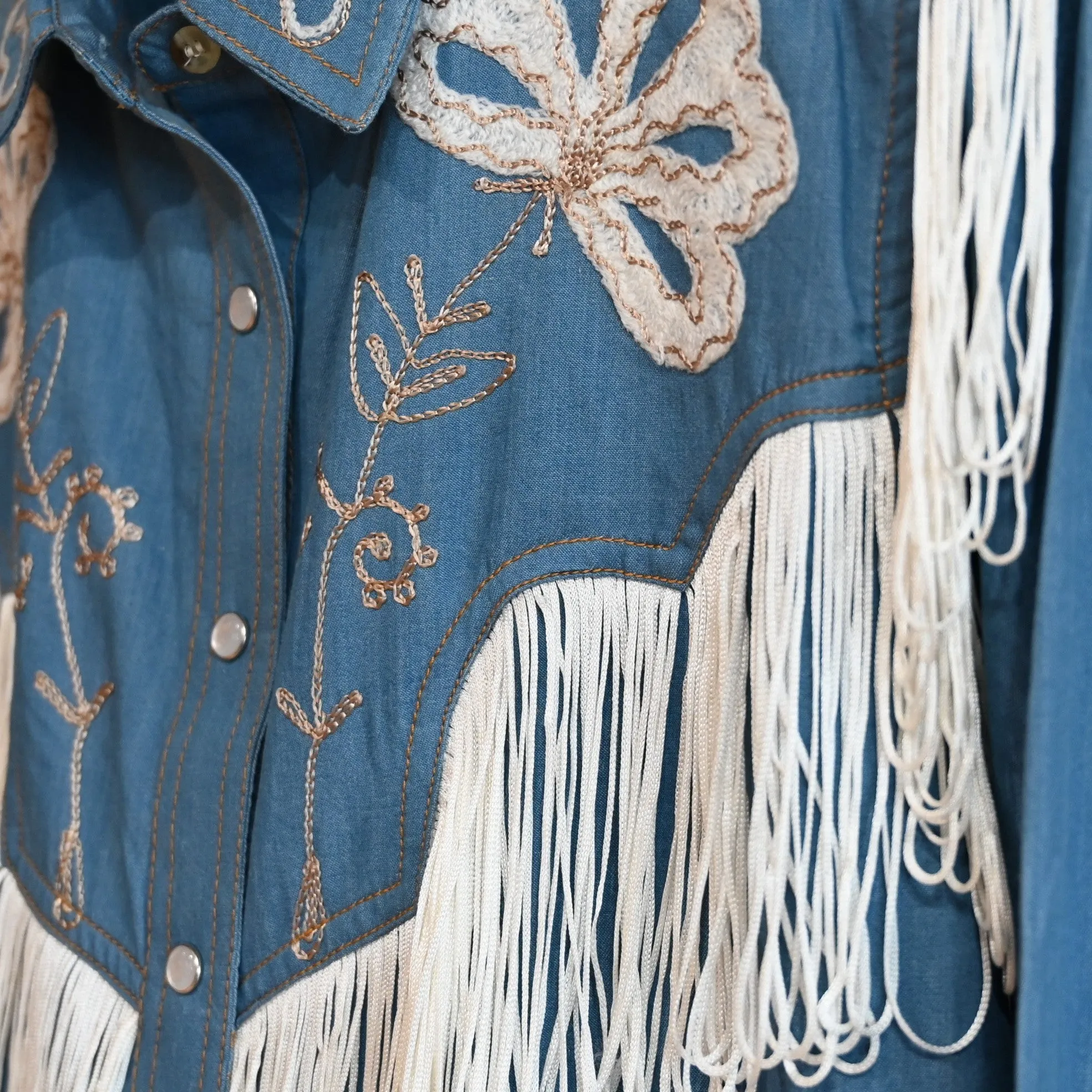 Women's Vintage Fringe Denim Embroidered Western Dress