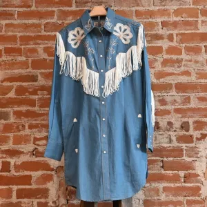 Women's Vintage Fringe Denim Embroidered Western Dress