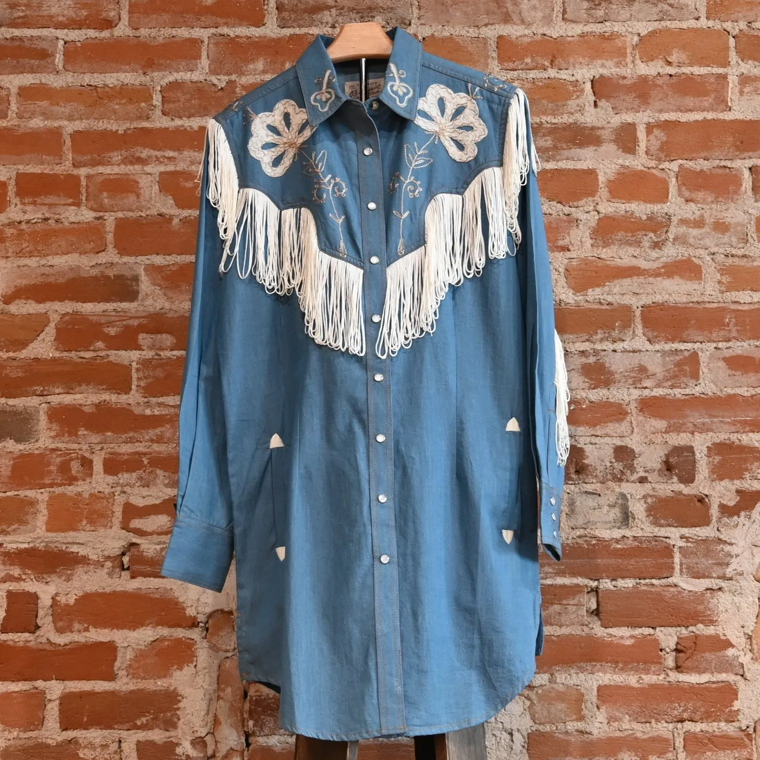 Women's Vintage Fringe Denim Embroidered Western Dress