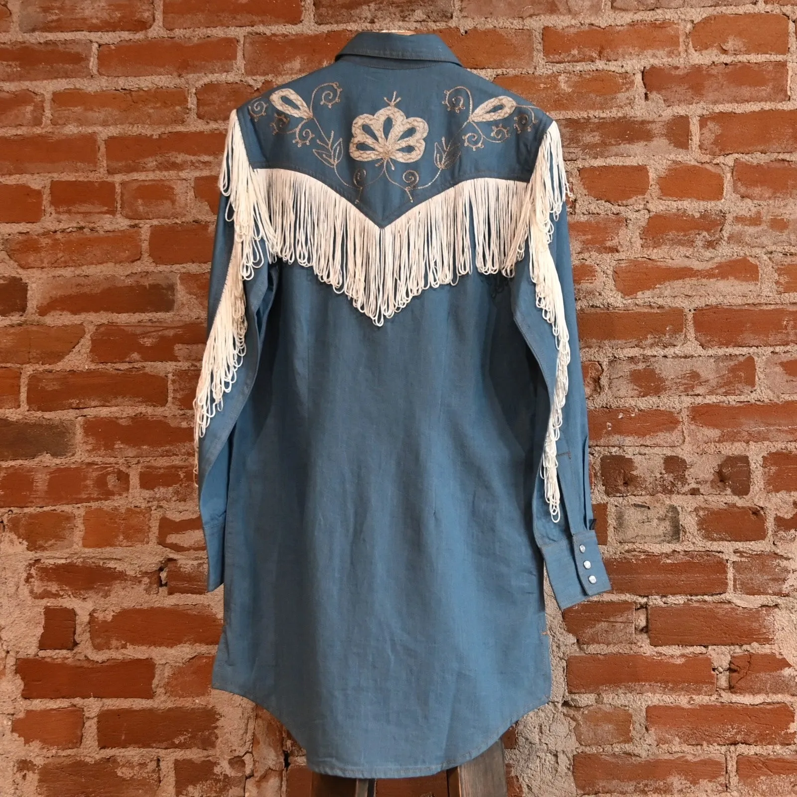 Women's Vintage Fringe Denim Embroidered Western Dress