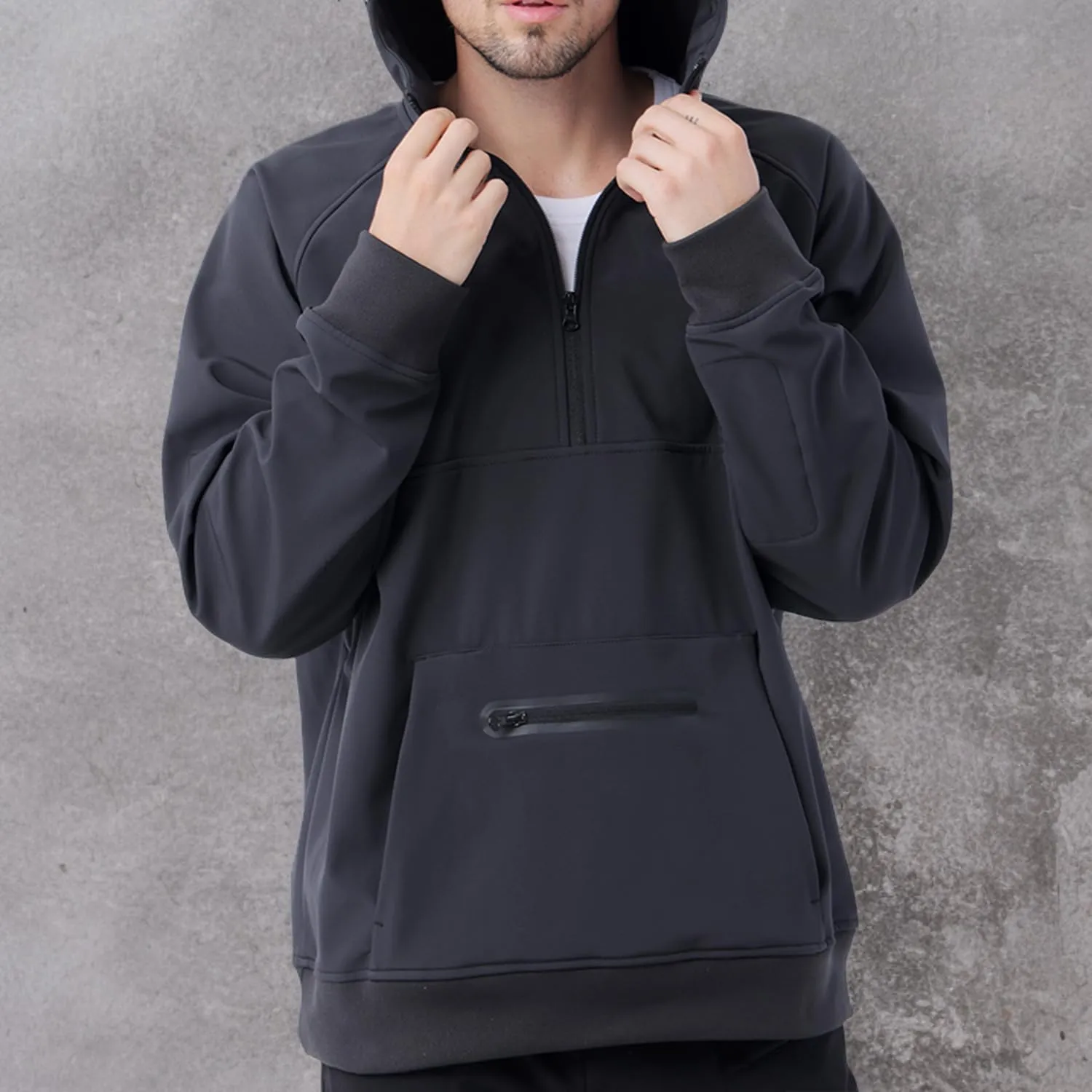 YINGJIELIDE Men's Rain Defender Loose Heavyweight Sweatshirt,Wind & Water Resistant Snow Jackets,Waterproof Fleece Hoodies