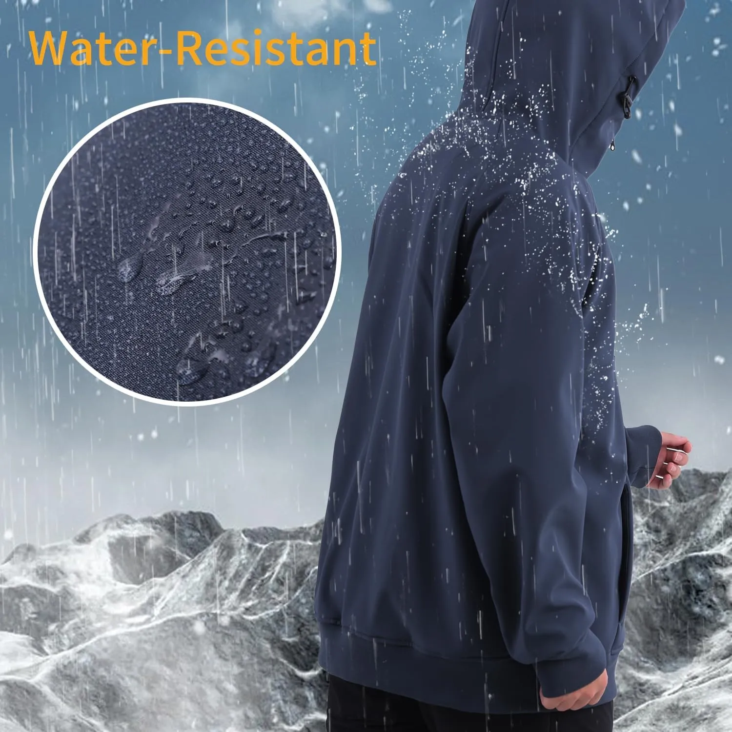 YINGJIELIDE Men's Rain Defender Loose Heavyweight Sweatshirt,Wind & Water Resistant Snow Jackets,Waterproof Fleece Hoodies