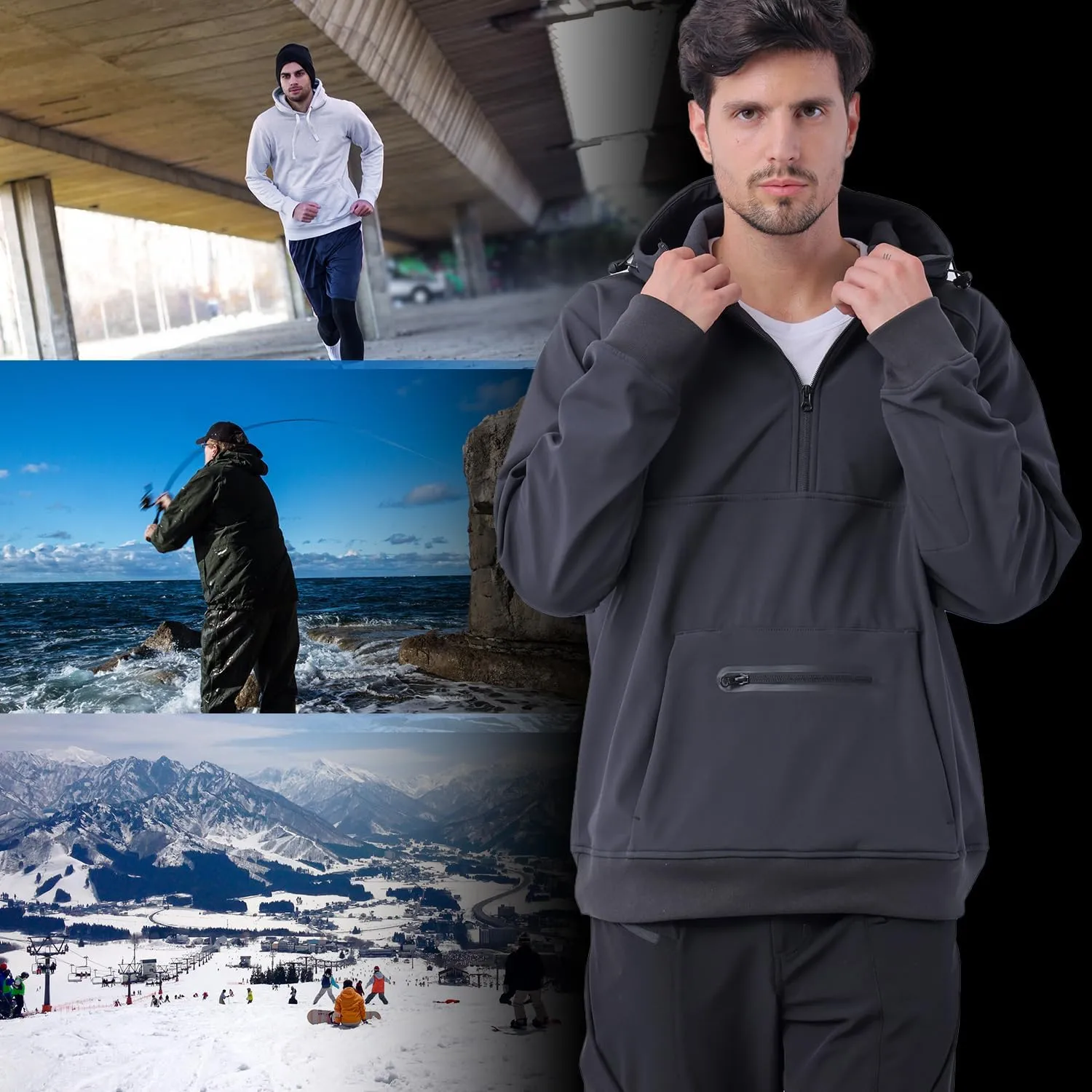 YINGJIELIDE Men's Rain Defender Loose Heavyweight Sweatshirt,Wind & Water Resistant Snow Jackets,Waterproof Fleece Hoodies