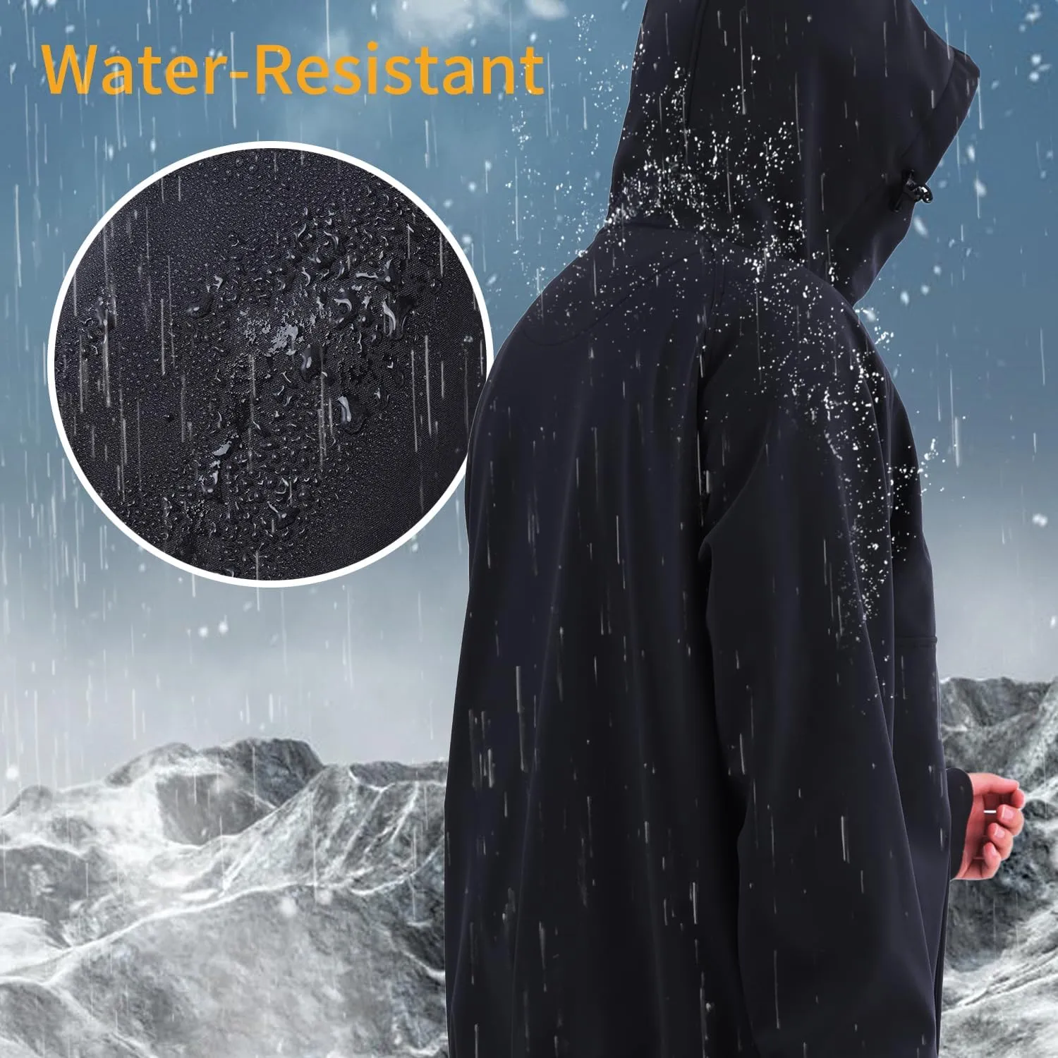 YINGJIELIDE Men's Rain Defender Loose Heavyweight Sweatshirt,Wind & Water Resistant Snow Jackets,Waterproof Fleece Hoodies
