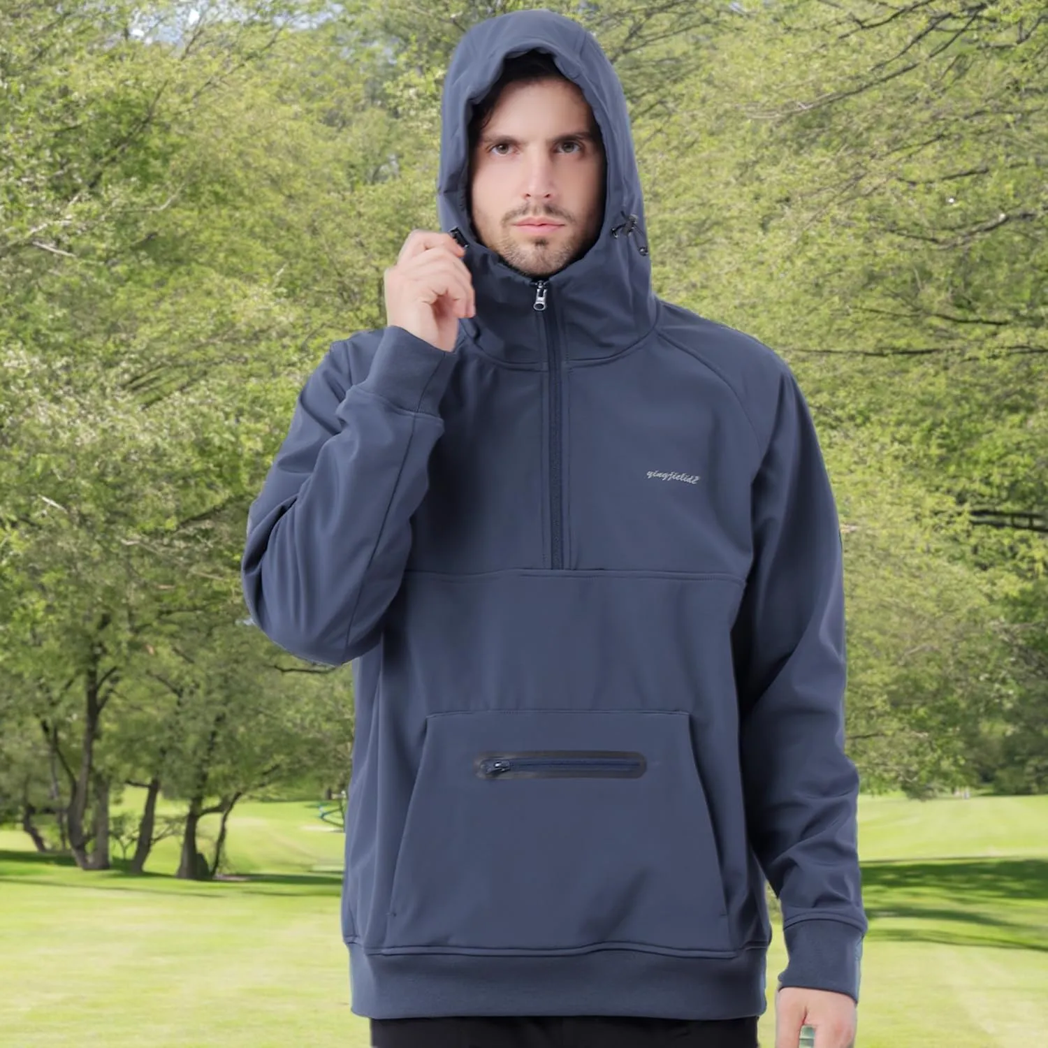 YINGJIELIDE Men's Rain Defender Loose Heavyweight Sweatshirt,Wind & Water Resistant Snow Jackets,Waterproof Fleece Hoodies