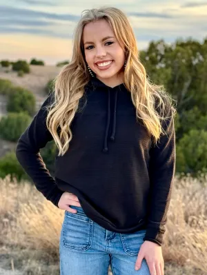 Yvetta Black Ribbed Hooded Pullover